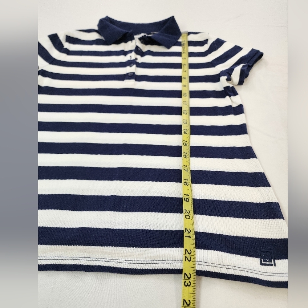 Liz Claiborne Blue White Striped Polo Shirt Nautical Preppy Size Medium - Picture 7 of 9